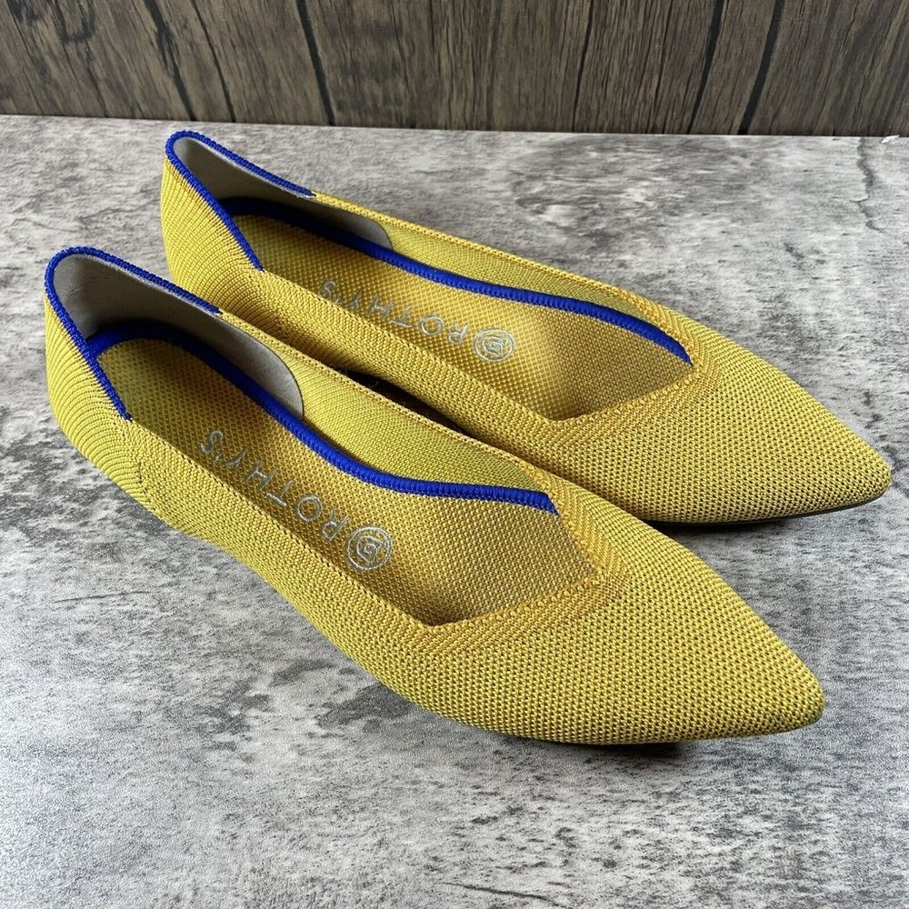 Rothy’s The Point Authentic Ballet Flats Marigold Yellow Knit Flats Size 8.5 - Picture 2 of 9